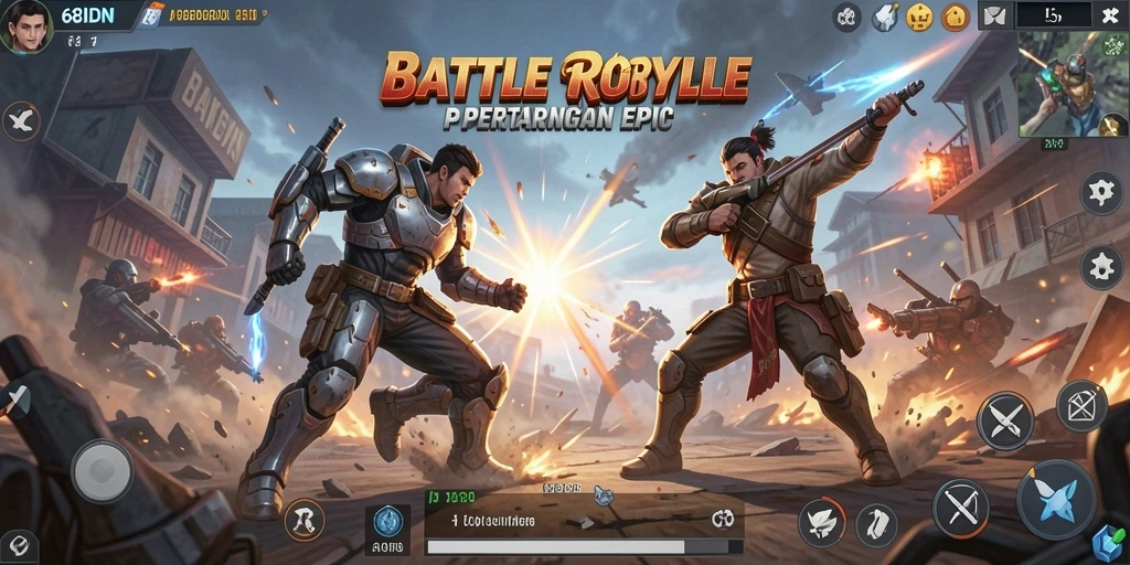 Tampilan seru gameplay Battle Royale di 68IDN dengan aksi bertempur yang mendebarkan.