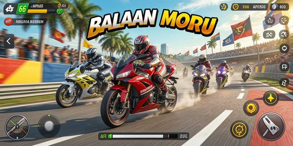Screenshot menampilkan balapan motor yang intens dan menegangkan.