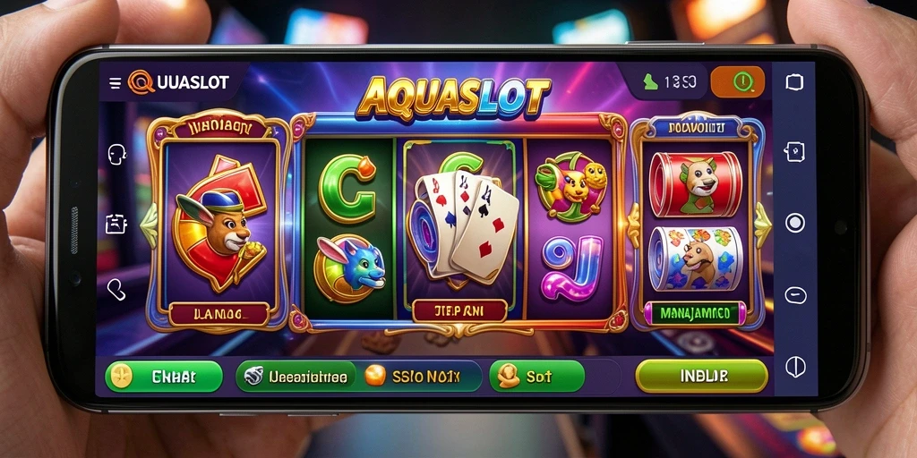 Screenshot AQUASLOT menampilkan antarmuka yang ramah pengguna dan fitur analisis permainan.