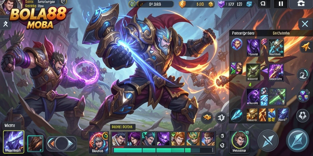 Tangkapan layar gameplay BOLA88 yang menampilkan aksi MOBA seru.