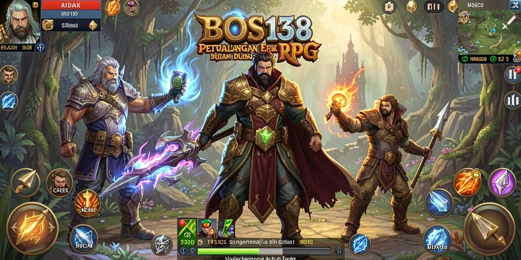 Screenshot utama BOS138 menampilkan aksi pertempuran seru di dunia RPG.