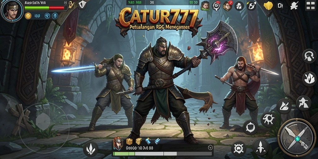 Tampilan gameplay seru dalam CATUR777 yang menampilkan pertarungan RPG.