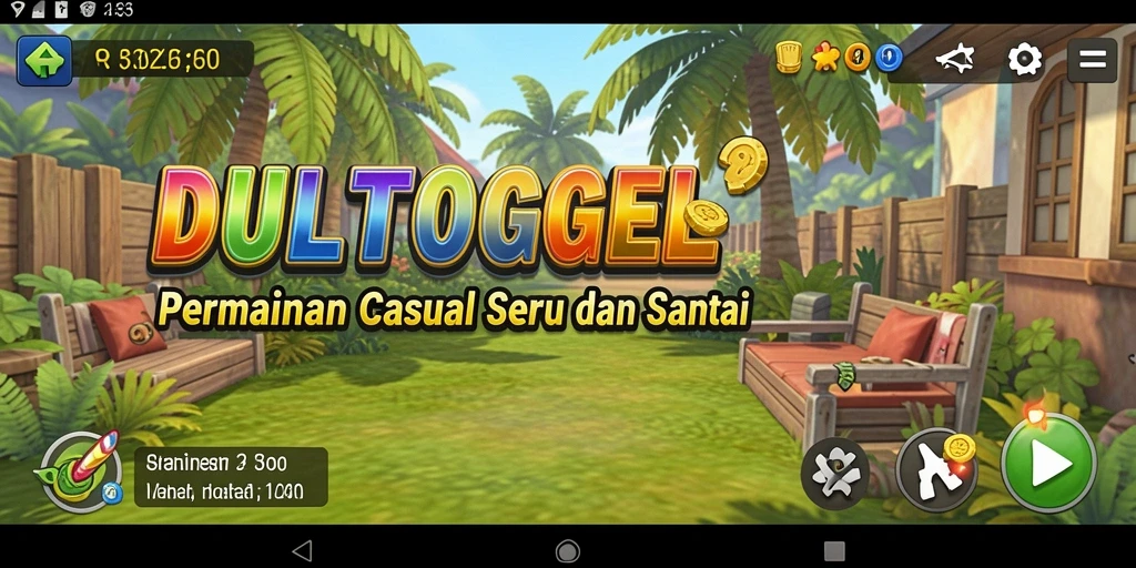 Screenshot gameplay DULTOGEL yang penuh warna dan ceria.