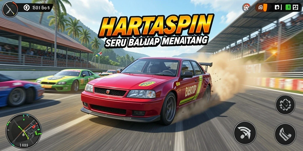 Screenshot aksi balapan mendebarkan dalam HARTASPIN.