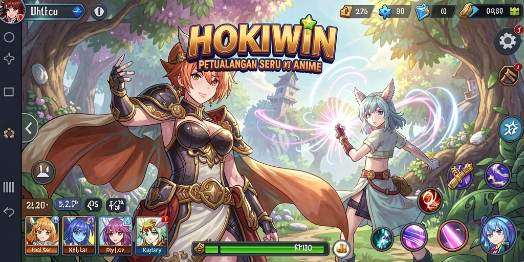 Tampilan gameplay HOKIWIN yang penuh aksi dengan karakter Anime.