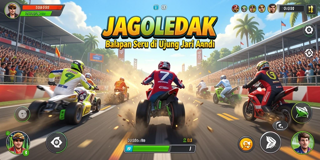 Screenshot JAGOLEDAK menampilkan aksi balapan yang mendebarkan dan mobil yang keren.