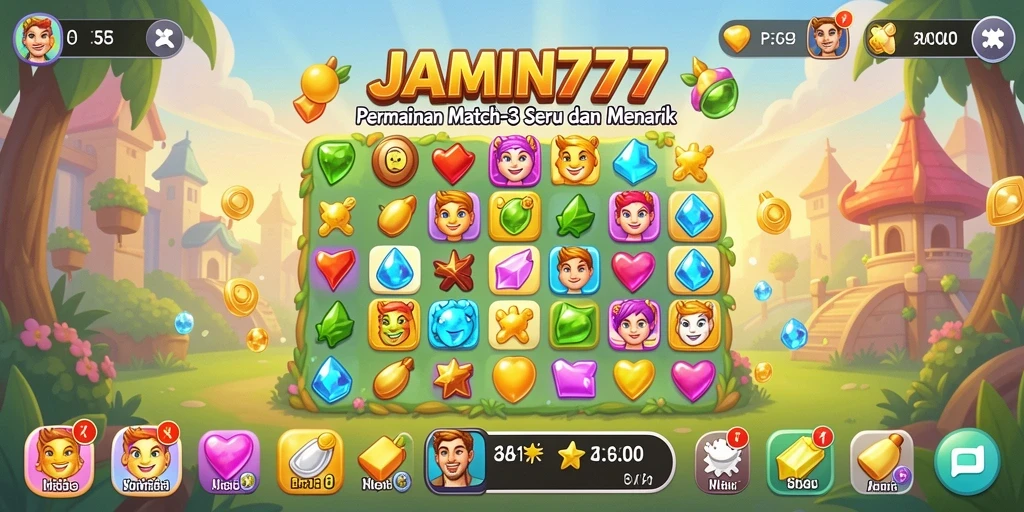 Tangkapan layar gameplay JAMIN777 dengan kombinasi match-3 yang menarik.