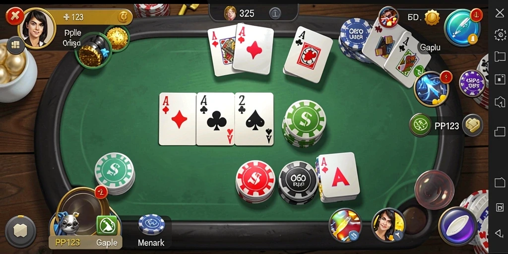 Screenshot gameplay PP123 yang menunjukkan suasana permainan Gaple.