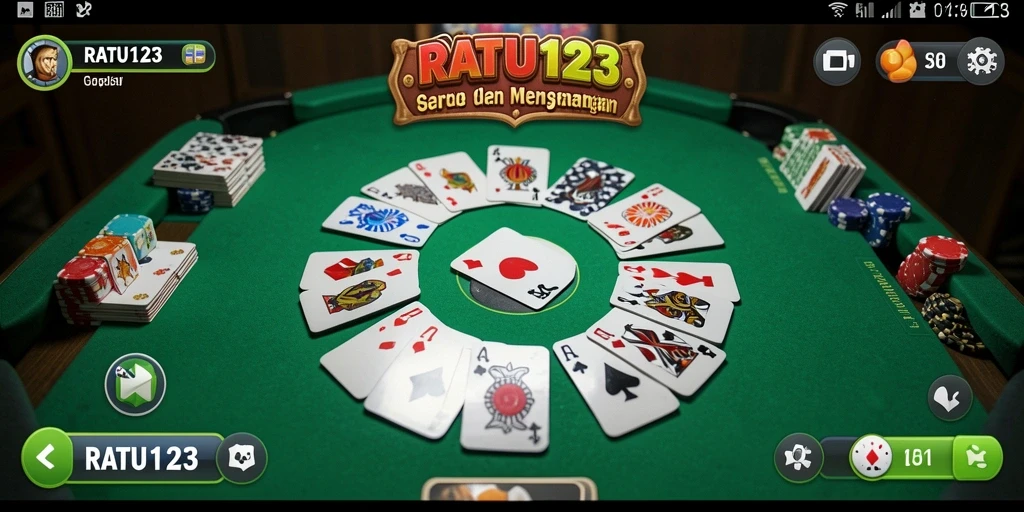 Screenshot gameplay RATU123 menampilkan suasana permainan Gaple yang seru.
